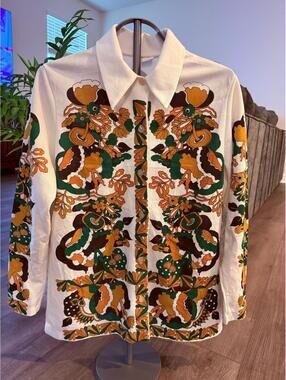 70's Psychedelic Button Up Long Sleeve Top - Made in the USA - Size Large